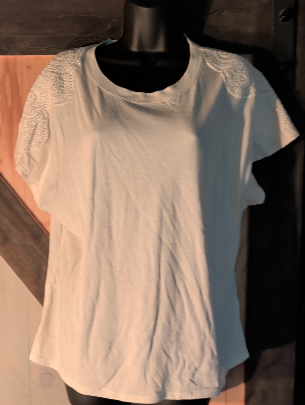 C&C California White Crewneck Tee with Lace Shoulder Panels